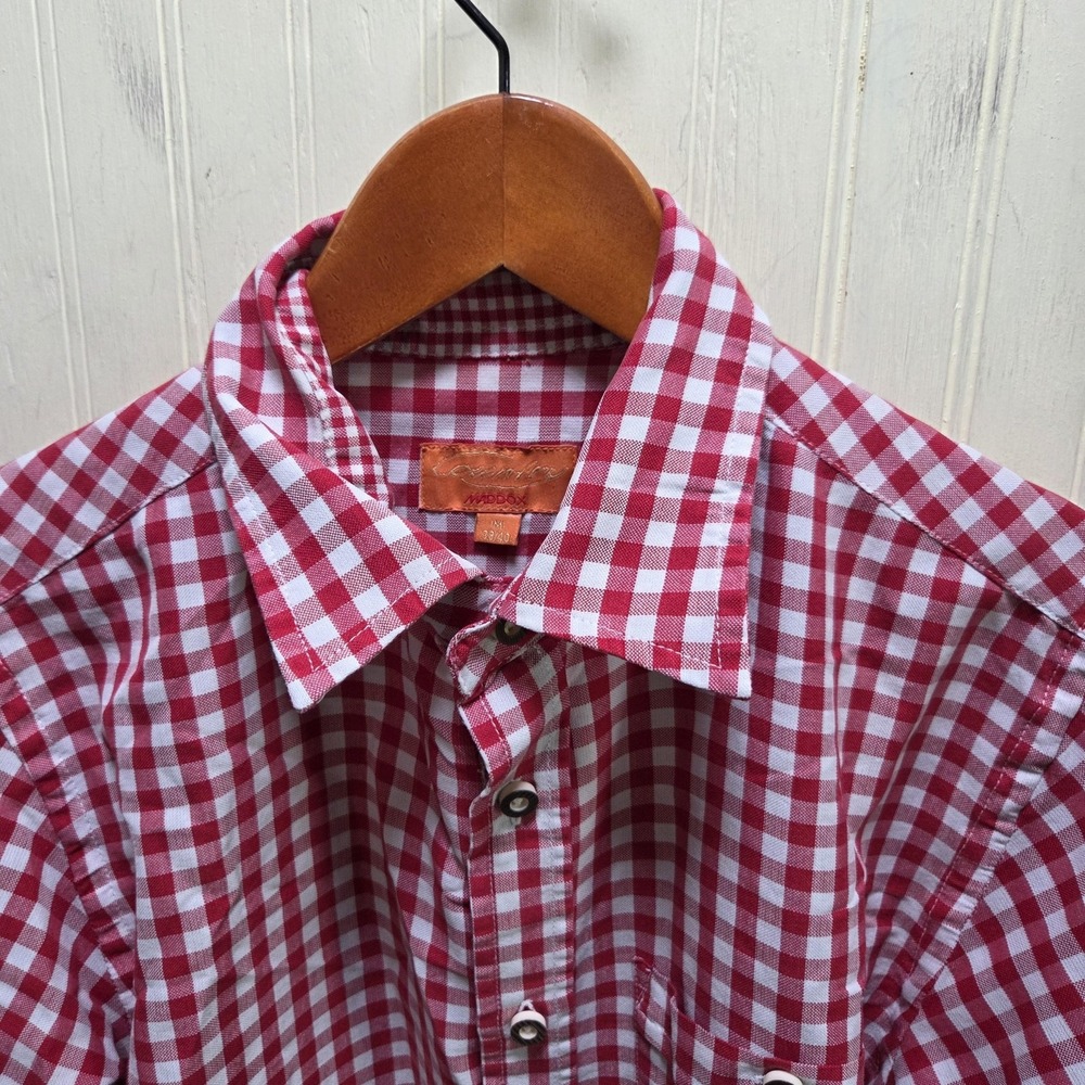 Maddox Shirt Mens Medium Red Gingham Check Long Sleeve Button-Up Pocket Casual